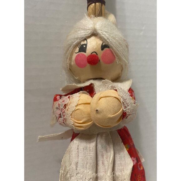 Handcrafted Christmas Mrs. Claus Straw Kitchen Witch Broom Doll Decor 14" - Picture 3 of 5